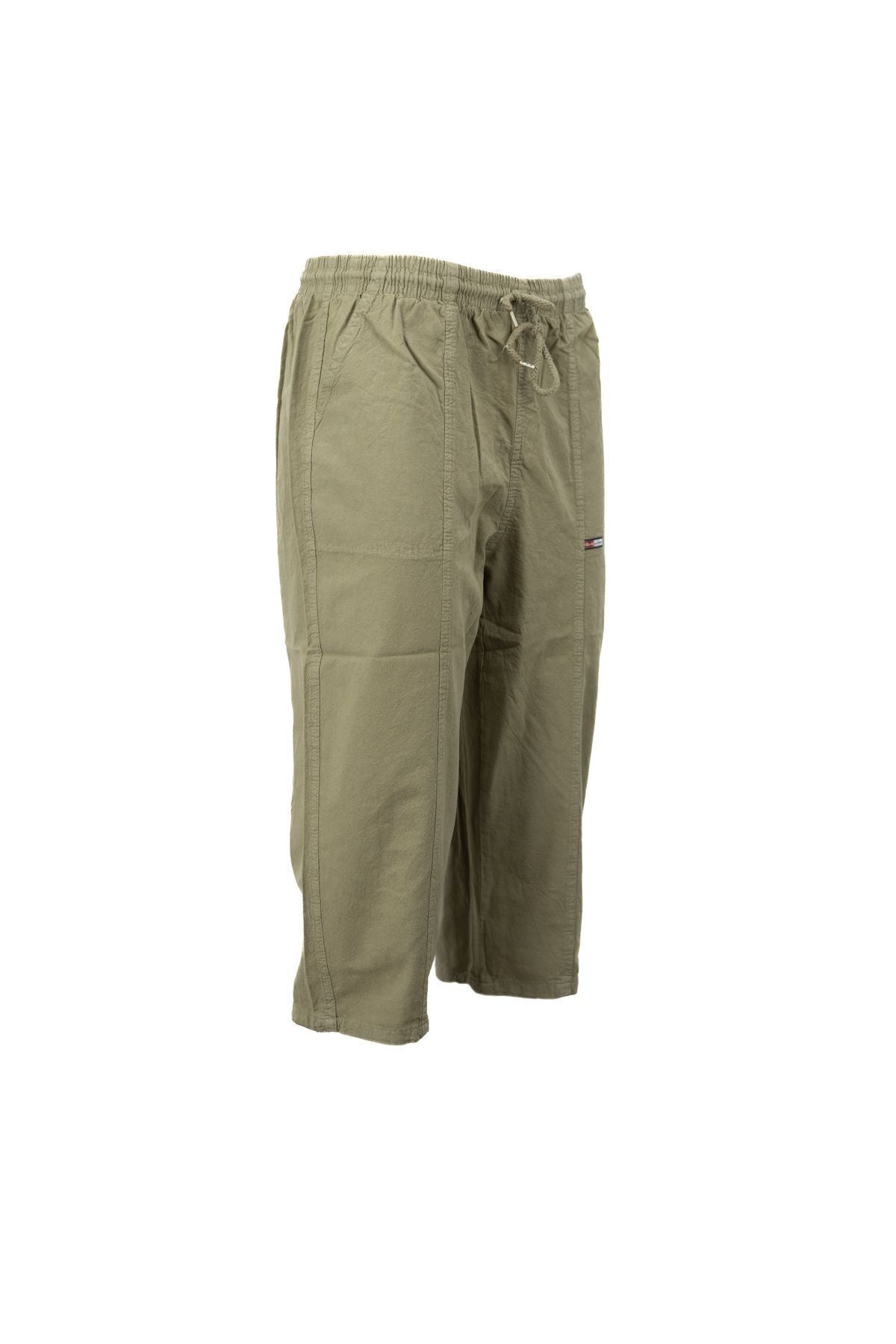 Erkek %100 Saf Pamuk Kumaş Kapri Düz Paça Yanlardan Cepli Beli Bağcıklı Rahat Tam Kalıp